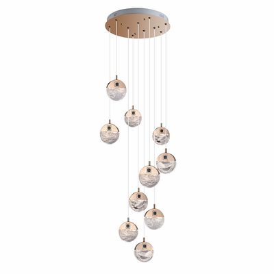 Alisse LED Staircase Chandelier - Stainless Steel + Alu+Crystal - D60sH18xW60 - Gold/Clear 